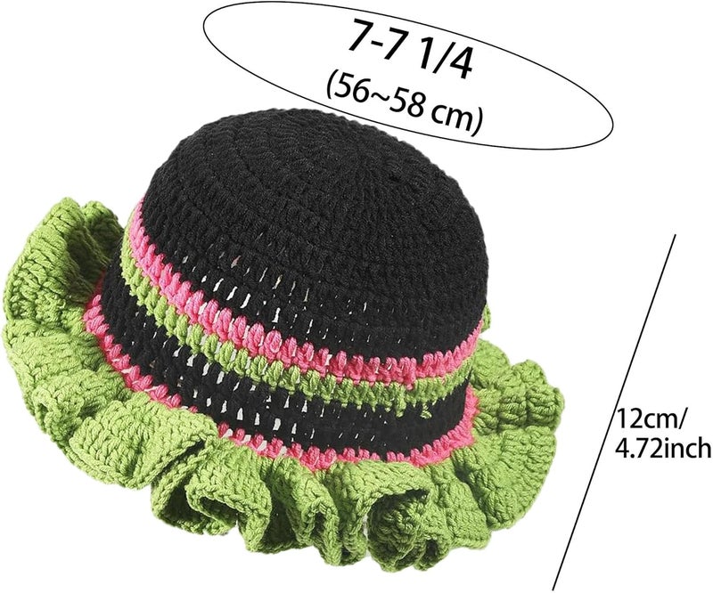 Ahouws Crochet Bucket Hat Women Trendy Knit Floppy Cap Cute Boho Handmade Beanies Outdoor Boho Travel Fishing Hat - Image 2
